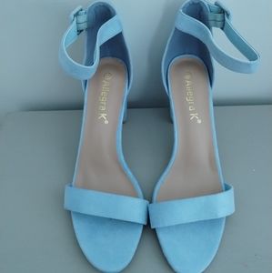 Allegra K Neutral Sky Blue Ankle Strap Pump Chunky Heels